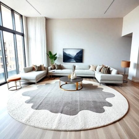 Handcrafted Round Grey Organic Living Room Rug